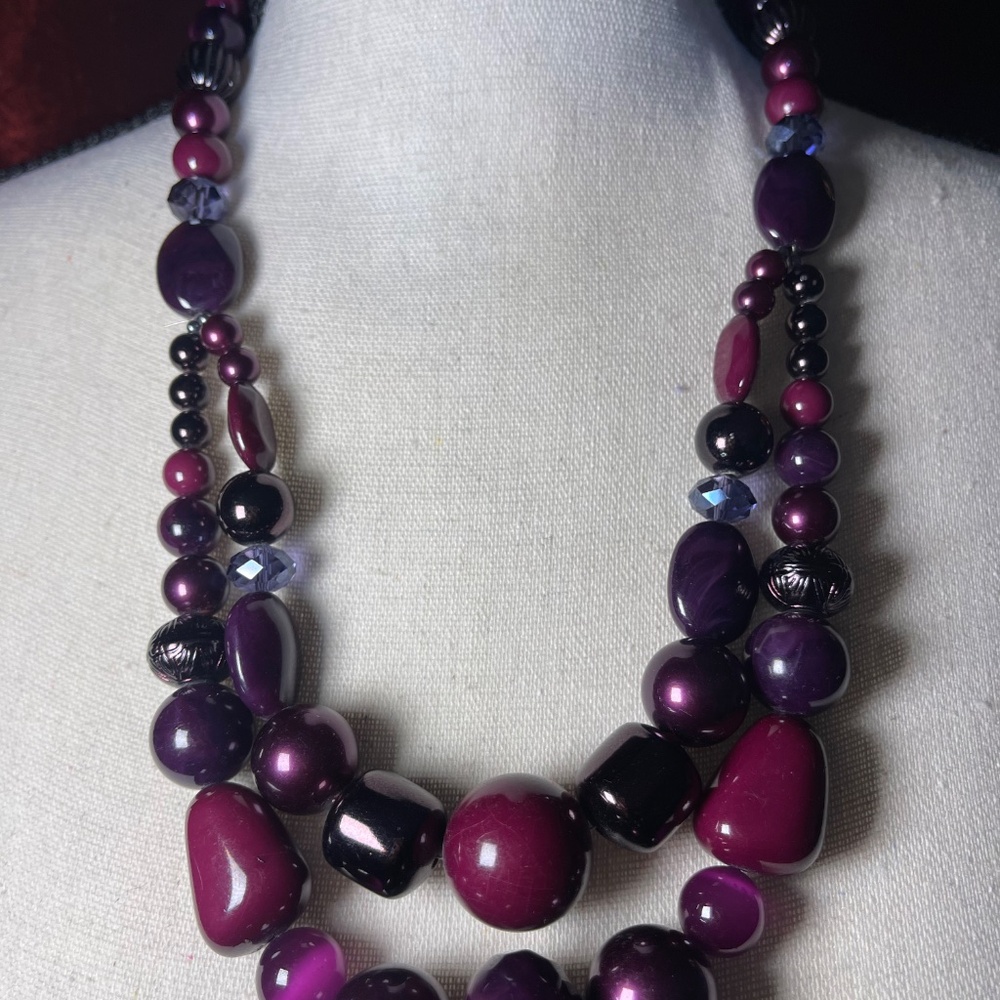 Two Strand Burgundy Beads Necklace